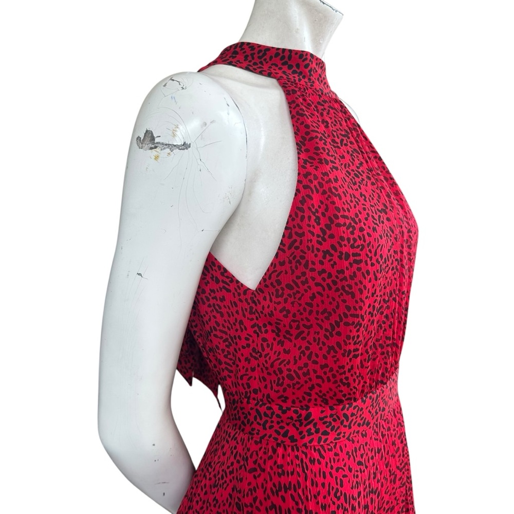 Alice & Olivia Kelissa Red & Black Leopard Print High Halter Neck Gown Size 2 - Picture 7 of 12